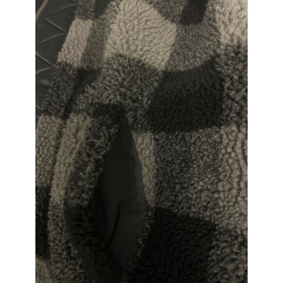 Abercrombie & Fitch Women Fleece Jacket Medium Black Gray Check Quilted Pockets - Picture 6 of 7